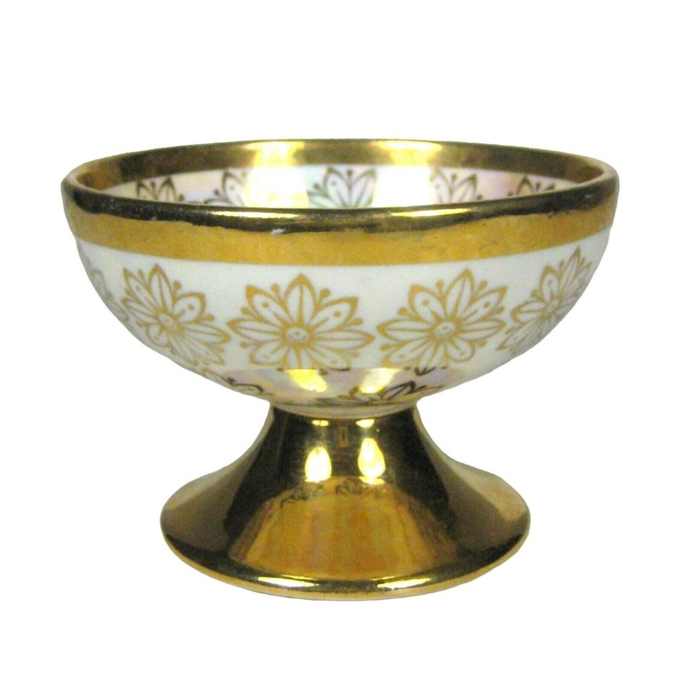 Goldtone Modern China Bisque Porcelain Goblet Urn Floral Flower Dish 2.5 In Cup